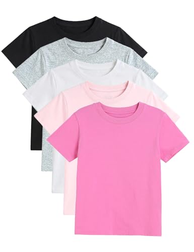 Image of Gihuo 5 Pack Girls T-Shirts Short Sleeve Shirt for Girls Cotton Tees Kids Tshirts Clothes Summer Tops