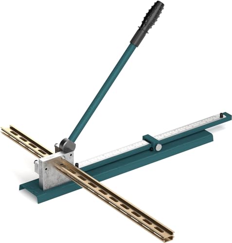 Manual Din Rail Cutter, Dual Groove Rail Cutting Tool with 50cm/20in Ruler Sliding Baffle for Slotted Steel Aluminum Iron PVC Guide Rail Cutting Machine with Long Lever