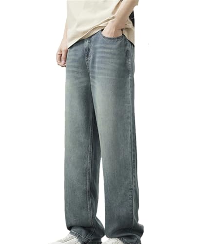 Men's Striped Straight Jeans, Y2K Solid Color Thin Mid-Waist Loose Casual Jeans