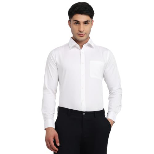 Image of Raymond Men Slim Fit Solid Pattern Pure Cotton Semi Cutaway Collar Full Sleeve Formal Shirt
