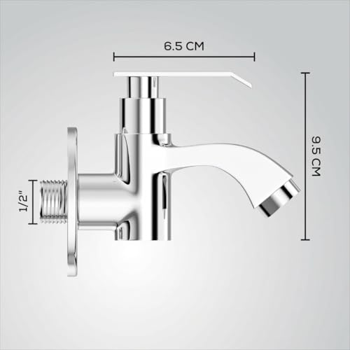 Image of GLOXY Premium Brass Bib Cocke Short Body with Chrome Finish - Short Body Wash Basin Tap Imperial Lever with Wall Flange - Bib Cock Tap for Kitchen Sink, Bathrooms, Gardens - 10 Years Warranty