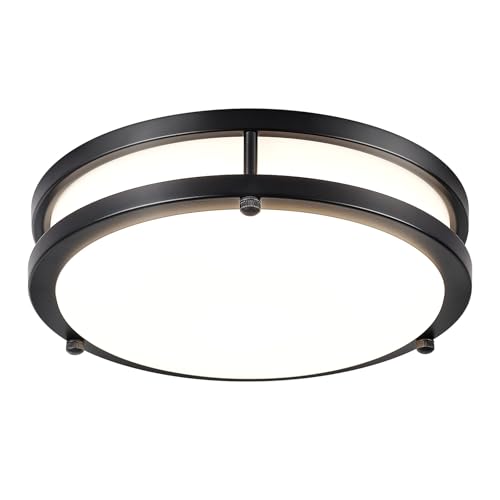 DLLT Flush Mount LED Ceiling Light: 10 Inch 5CCT (3000K-6000K) & Dimmable Ceiling Light Fixtures for Bedroom Hallway - 18W Modern Black 1600LM Super Bright Kitchen Lighting Fixtures Ceiling