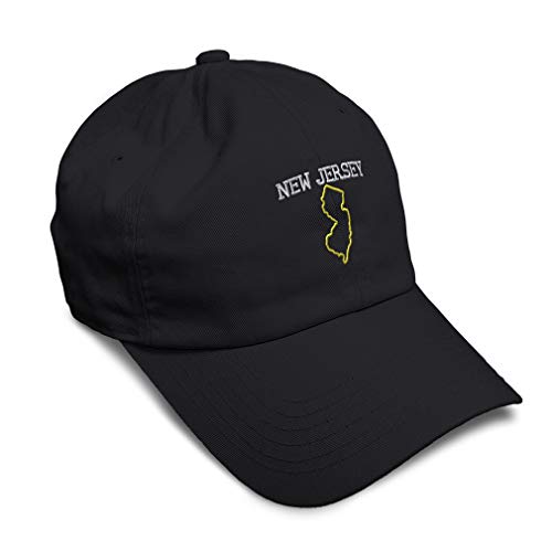 Speedy Pros Soft Baseball Cap New Jersey State Map Embroidery State Map Names Twill Cotton Embroidered Dad Hats for Men & Women Black Design Only