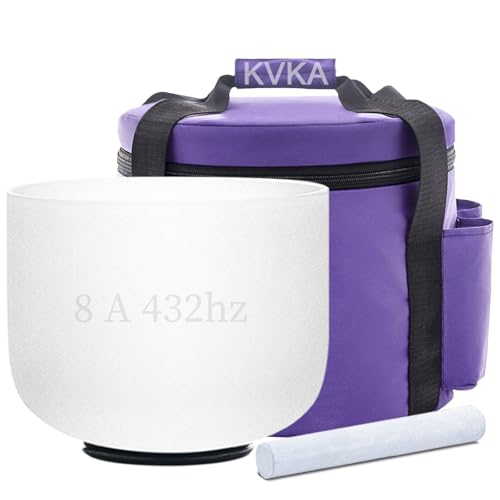KVKA 20cm Klangschalen, 432Hz A note 8 inch Weiß Chakra Klangschale für Yoga Meditation Sound Healing Entspannung Stressabbau mit Tragetasche