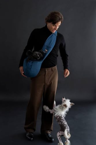 Noah & Paw SL-ZIP-LB-DE Dog Sling Carrier For Small Dogs 5-18Lb, Dog Sling For Small Dogs And Cats, Dog Carrier With Adjustable Padded Strap, Vegan Denim Lined thumb #1