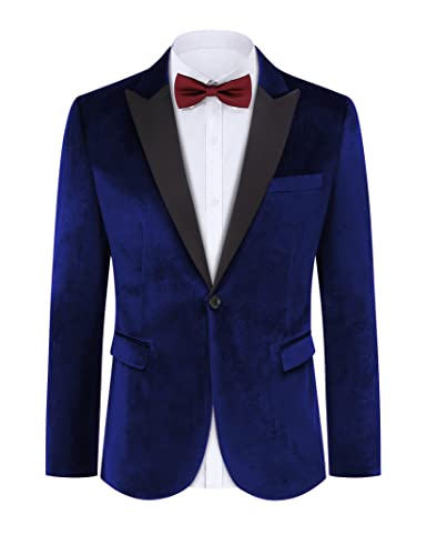 TURETRENDY Men's Velvet Blazer One Button Solid Wedding Tuxedo Slim Fit Luxury Velour Suit Jacket for Dinner,Prom,Party