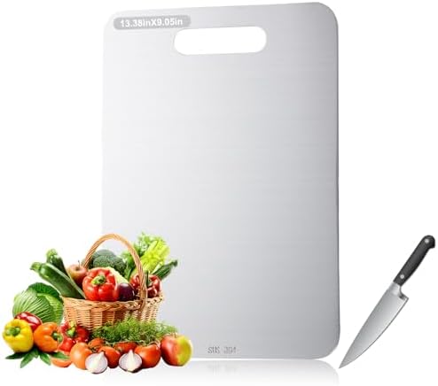 304 Stainless Steel Cutting Board - Double Sided Metal Chopping Board for Kitchen, Dishwasher Safe, Small, 13.0x9.2in