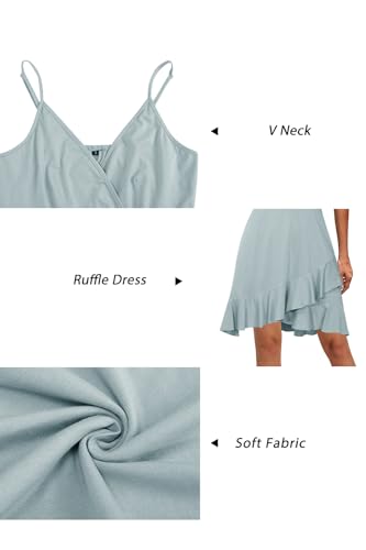 Image of ULTRANICE Womens Summer Dresses Floral V Neck Ruffled Hem Spaghetti Spring Casual Beach Outfits Flowy Wrap Sun Dress