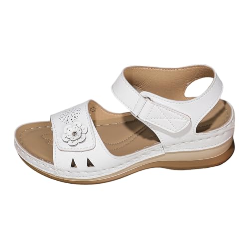 Sandalias de cuña para mujer, con plataforma y puntera abierta, con tiras, ajuste ancho, suaves, para mujer, diseño floral, para verano, antideslizantes, alpargatas para caminar, informales, ligeras