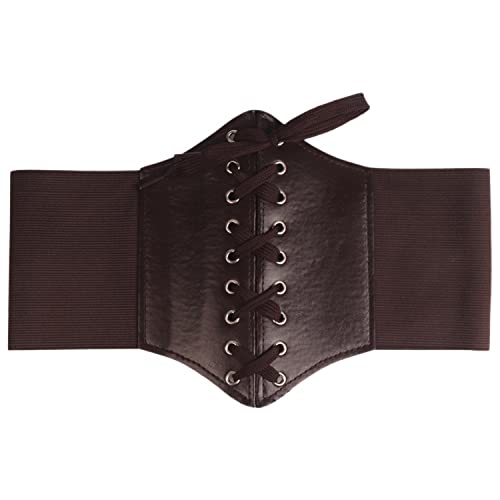 Women's Faux Leather Corset Belt Vintage Stretch Cinch Belt Wide Steampunk Waist Corset Pirate Belt
