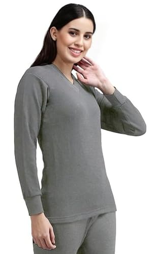 Image of Alfa Women's V-Neck Full Sleeves Thermal Top | Soft Cotton Winter Wear Inner Top for Cold Weather Protection