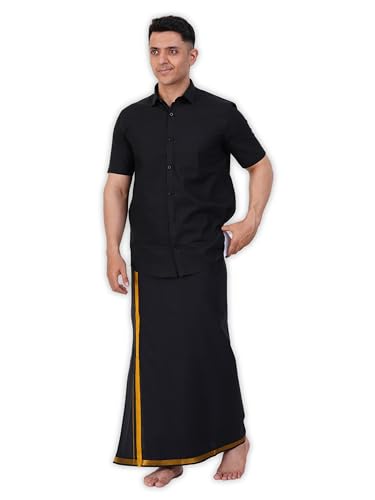 Dhoti pour homme avec t-shirt manches longues et serviette assortie PRAKASAM COTTON