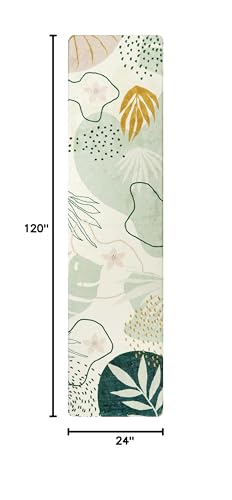 Lahome Green Runner Rugs for Hallway 2x10, Extra Long Washable Non-Slip Kitchen Rug Lightweight Stair Carpet Runner, Boho Botanical Print Soft Entrance Bath Laundry Living Room 2' x 10'