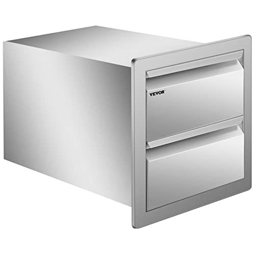 Vbenlem 14W X 14.5H X 23D Inch Flush Mount Stainless Steel Double Drawers With Recessed Handles For Outdoor Kitchens Or Bbq Island #TOP7