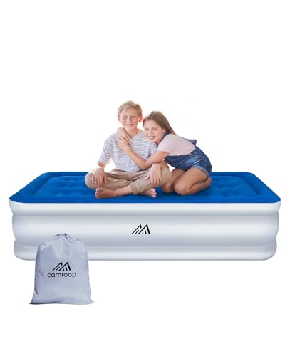 Viagkiki Colchón hinchable individual 190 x 99 x 46 cm, colchón hinchable con bomba integrada para casa, viajes y camping, peso máximo: 300 kg, color azul y blanco