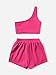 Verdusa Women's One Shoulder Tank Top and Lounge Shorts 2 Piece Tracksuit Set Hot Pink XS