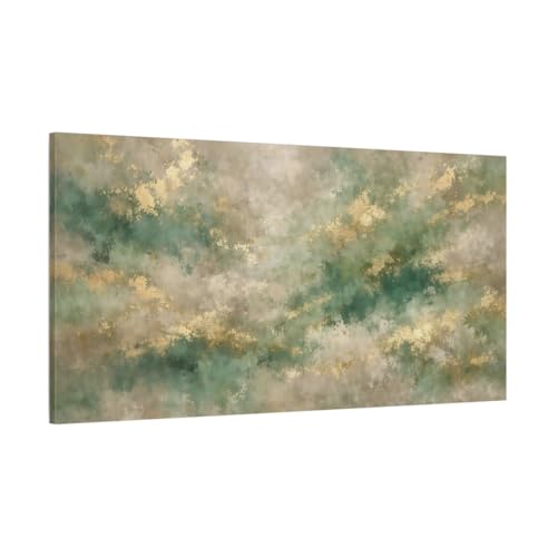Toile abstraite verte et dorée 120x60 cm pour décoration murale chambre