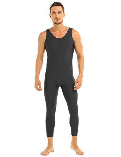YONGHS Men's One Piece Sleeveless Skin-Tight Unitards Bodysuit Catsuit Lycra Spandex Dancewear Grey
