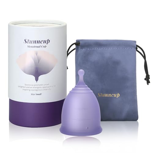 Stunncup Soft Menstrual Cup - Medical Grade Silicone Reusable Period Cup - BPA Free Comfortable Flexible Menstrual Cup Wear for 12 Hours (Violet, Samll)