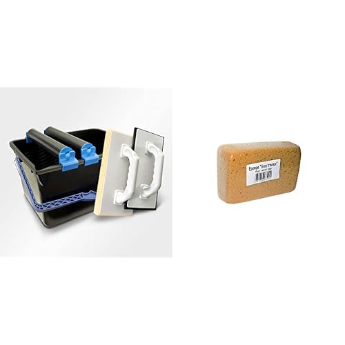 HELPMATE Set de Lavage de Carreaux 5 pièces : Seau en Plastique de 12 litres, Double Rouleaux, taloche éponge et taloche à Joints en Plastique. Fabriqué en Allemagne...