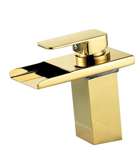 Robinet de salle de bain cascade doré anti-éclaboussures pour vasque
