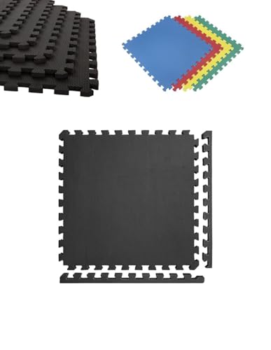 Jardin202 - Esterilla Puzzle para Suelos de Gimnasio y Fitness | Protección de Goma 60x60 cm | Colchoneta Antideslizante | 4 Piezas - 1,44 m² (Negro)