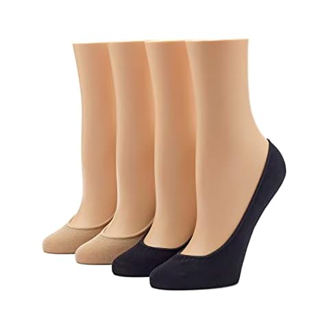 HUE Women's 4 pair pack Hidden Cotton Liner, Asst, Medium/Large (Size 2) Cover