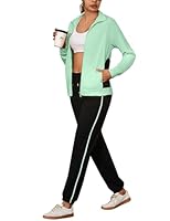 Uniexcosm Jogginganzug Damen Lang Trainingsanzug Zweiteiler Frauen Farbkontrast Sportanzug Fitness Freizeitanzug Reißverschluss Tracksuit & Sporthose Grün S