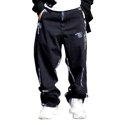 Men’S Streetwear Hip Hop Splash Paint Slim Cargo Pants Button Fly Midweight Unwashed Skateboard Full Length Jeans