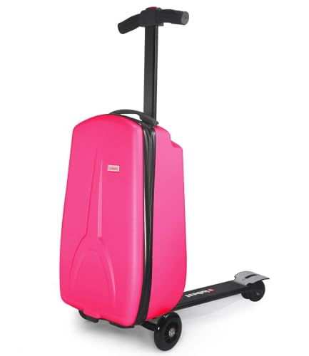 Scooter Luggage for Kids Scooter Suitcase for Ages 4-12, 4 in 1 Kids Luggage Boarding Suitcase Detachable & Foldable Scooter Travel Trolley Ride On Luggage, Rose Pink, M, Scooter Suitcase for 4-12
