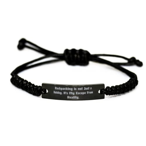 Backpacking is not Just a Hobby. It's My Escape from. Black Rope Bracelet, Backpacking Engraved Bracelet, Motivational for Backpacking