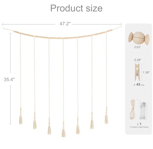 Dahey Macrame Wall Hanging Photo Display With Clips Collage Picture Frame Boho Wall Decor With Wooden Beads Garland Photo String With Clips Gift For Teen Girl Bedroom Dorm Living Room Classroom thumb #5