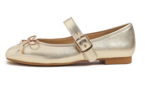 FEVERSOLE Women's Mary Jane Fashion Square Toe Easy Buckle Slip On Flats3