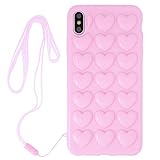 iPhone 8 Plus Case for Women, iPhone 7 Plus Case for Girl, DMaos Cute Girly 3D Bubble Heart Cover with Crossbody Strap, Soft Rubber, Premium Kawaii for iPhone 8+ 7+ 5.5 Inch - Pink