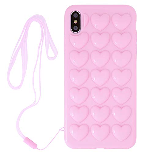 DMaos Compatible with iPhone 8 Plus/7 Plus Case for Women, 3D Pop Bubble Heart Kawaii Gel Cover, Cute Girly for iPhone 8+ 7+ 5.5 inch - Pink