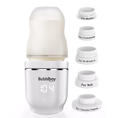 Image of Bubblbay Portable Bottle Warmer,104° Digital Thermostat Baby Bottle Warmer with Upgraded 5 Adapters Leak-Proof Design,Wireless LED Display Travel Bottle Warmer for Breastmilk or Formula