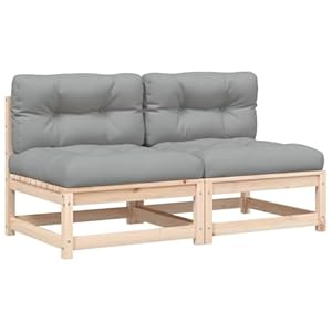 vidaXL Gartensofa ohne Armlehnen 2 STK., Modular Sofa mit Kissen, Gartensessel mit Lattenrost, Relaxsessel Lounge Sessel Gartenmöbel, Massivholz Kiefer
