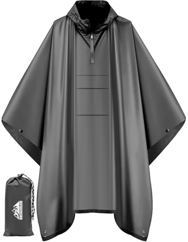 Bruvoalon 3-in-1 Rain Poncho with 1/4 Zip & Chest Pocket, Waterproof, Sunshade, Ground Mat for Adults & Youth Emergency