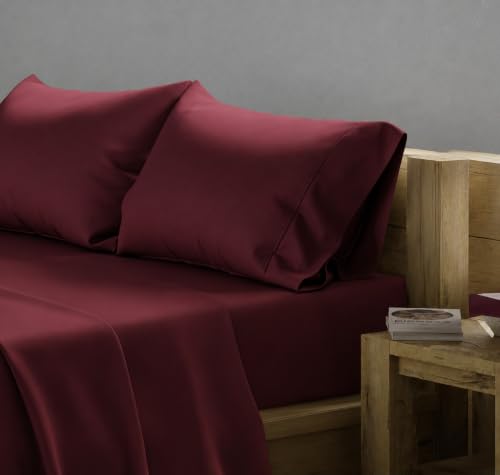 Image of 600 TC 100% Egyptian Cotton Fitted Sheet for King Bed Size Fitted Bed Sheet with Pillow Cover for Bedroom, Soft Hotel Quality Size - 72 x78+12 Burgundy Pillow Cover Size -18 x 28 Inch
