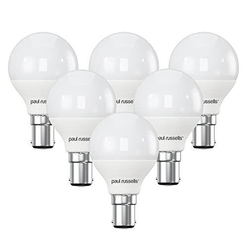 paul russells LED Golf Ball – Small Bayonet Fitting Dimmable Light, 5.5W B15 G45 LED Bulbs, 40w Equivalent, 2700K Warm White, Dimmer SBC Energy Saving Ceiling Lightsbulbs, 6 Pack