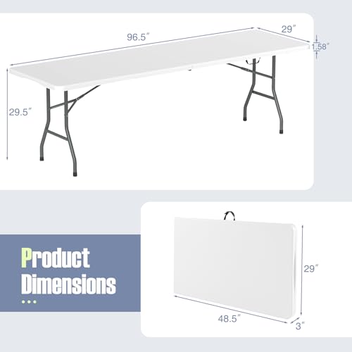 Table pliante robuste 2,4m en plastique portable pour camping et réception