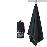 Fit-Flip Mikrofaser Handtuch – federleicht, Ultra saugstark und schnelltrocknend - Microfaser Handtuch - (1x 100x50cm + 1x Tasche, Schwarz-Grün)