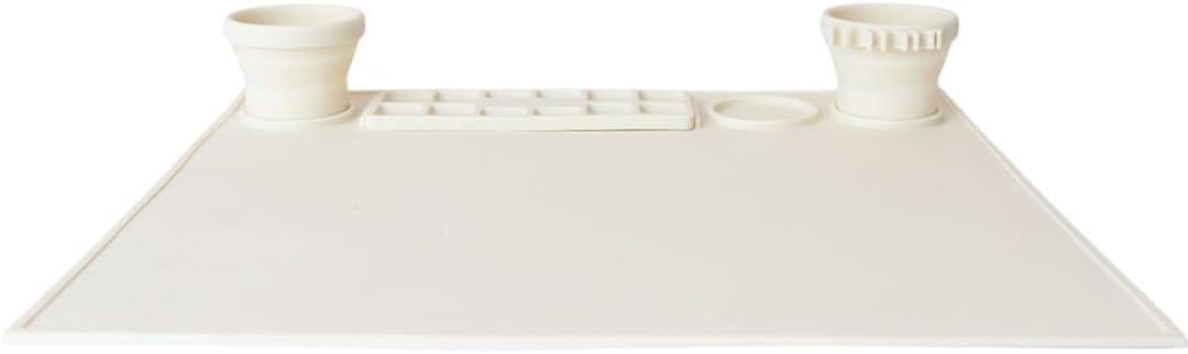 Silicone Craft Mat for Kids Painting – Creator Craft Mat V2.0 with Built-in Collapsible Brush Cleaning Cup | Nonstick Art Mat for Crafts, Resin, Clay & Playdough | Cheek's Paper Room 15" x 17"-Oatmilk