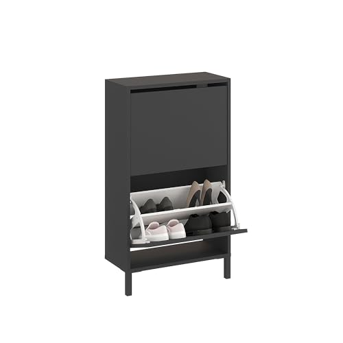 KOMTO Schuhschrank Schmal - Schuhregal Geschlossen mit 2 Klappen | Schuhkipper Anthrazit Trek 55 x 25 x 96 cm (BxTxH) KOMTO Schuhschrank Schmal - Schuhregal Geschlossen mit 2 Klappen | Schuhkipper Anthrazit Trek 55 x 25 x 96 cm (BxTxH)