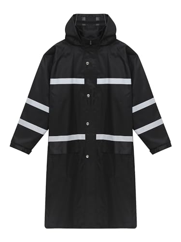 Linjinx Men's Raincoat Waterproof Long Rain Jacket Lightweight Rainwear Reflective Strips with Hooded4