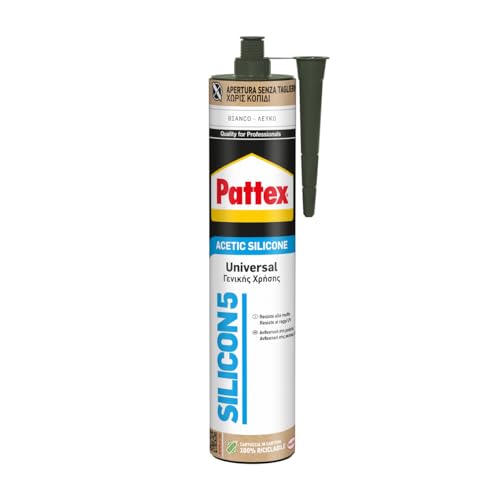 Pattex Silicone Multiuso Universale, Silicone per Bagno e Infissi, Resistente alla Muffa, Bianco, Cartuccia NGC da 280ml