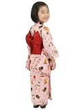 浴衣 セット 子供 [なごみや] まねき猫柄 女の子 浴衣 作り帯 2点セット レトロ 古典柄 かわいい 夏祭り 夕涼み 花火 キッズ 100cm ピンク×赤