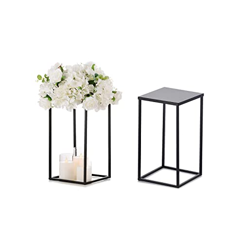 Sziqiqi 40cm Noir Rectangle Centre de Table Mariage Vase avec Assiettes - 2 Pièces Géométriques Vases Centre de Table Fleur en Métal Vase Mariage Haut...