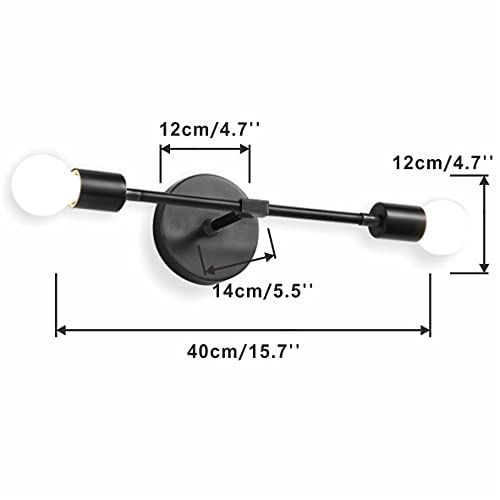 Image of KCO Lighting Mid Century Industrial Wall Sconce Minimalist 2-Light Black Vanity Wall Light Modern Wall Mount Light Fixture for Hallway Bathroom Bedroom Living Room (Black)
