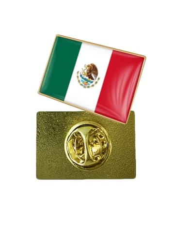Image of Mexico Flag Oblong Rectangle Shape Pin Back Butterfly Buckle or Cylinder Buckle Brooch Patriotic Badge